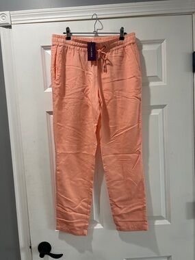 NWT Lascana Linen Straight-Leg Drawstring Pants in Peach for Women